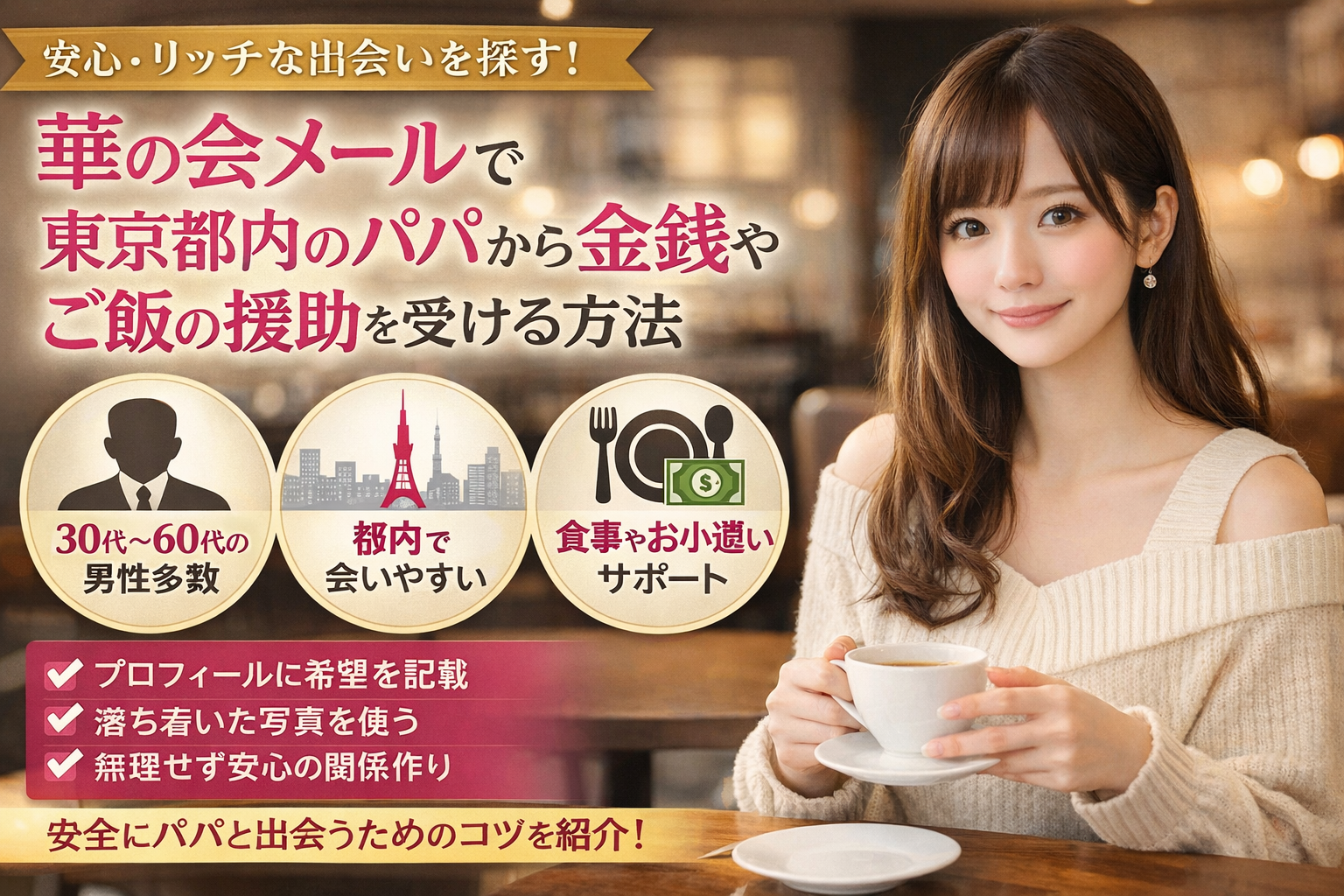 華の会メールで東京都内のパパから金銭やご飯の援助をされたい